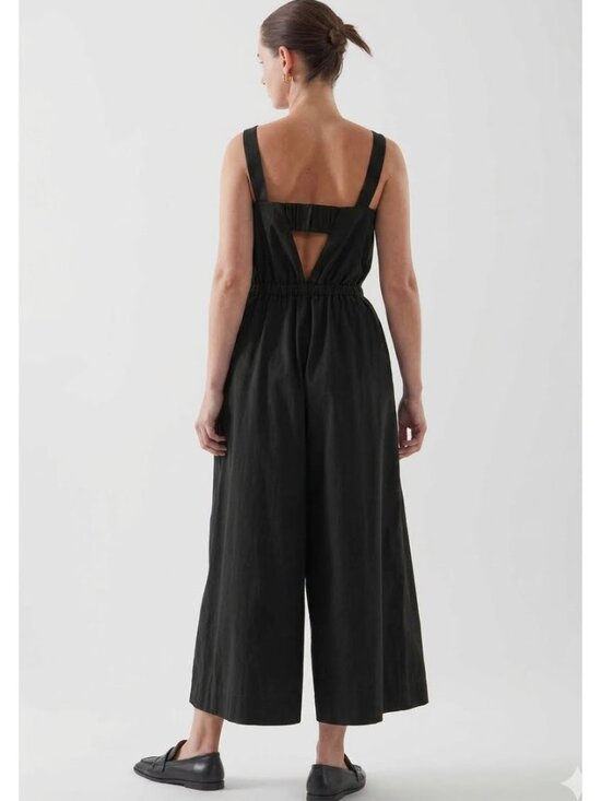 COS Pants - COS Cotton Poplin Wide-Leg Square-Neck Jumpsuit Size 6 Black